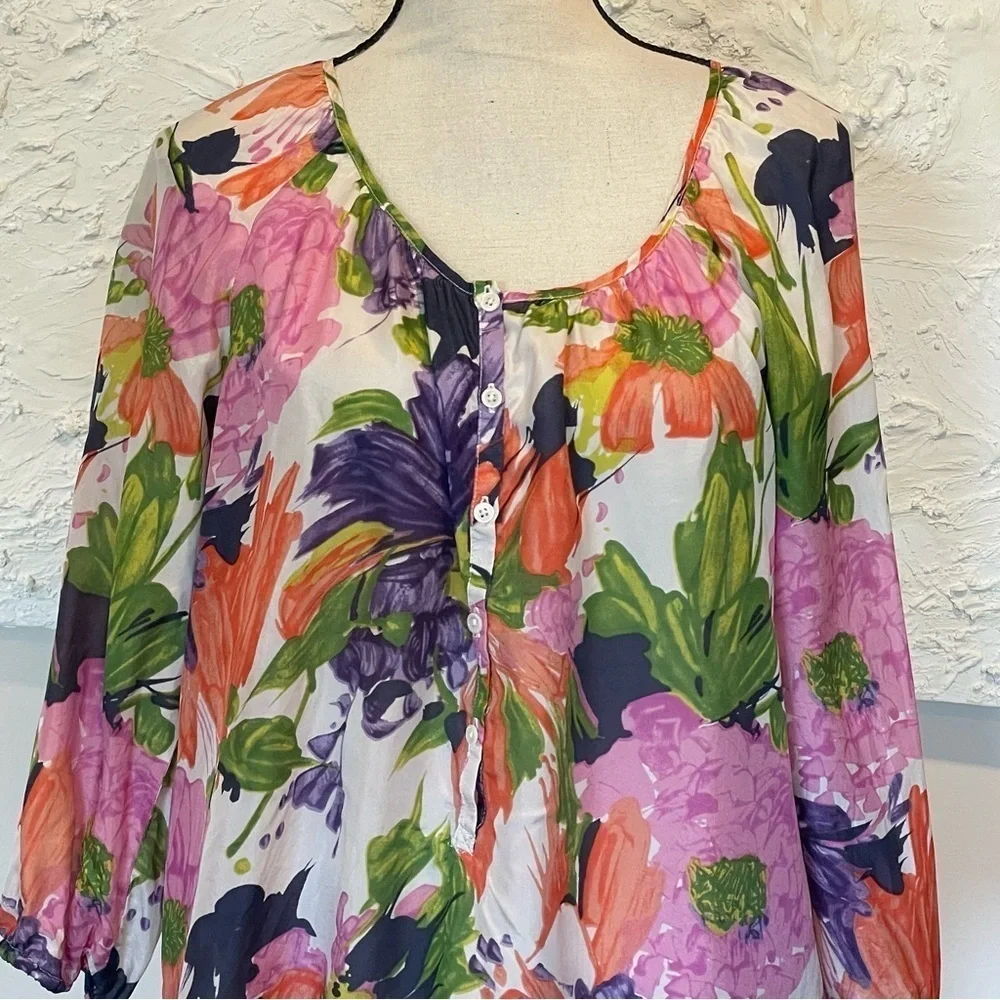 J. Crew Multicolored Floral 100% Silk Tunic Coverup Sz M